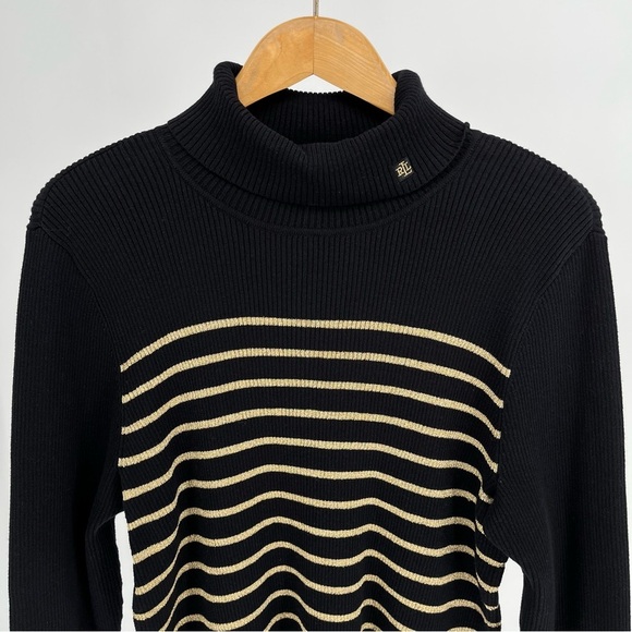 Lauren Ralph Lauren Womens Turtleneck Gold Metallic Striped Sweater Size XXL - Picture 2 of 11